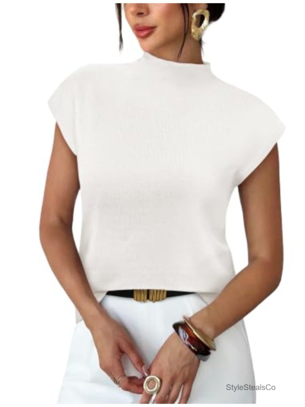 Women's Short Sleeve Mock Neck Knit Pullover Sweater Lightweight Summer Top